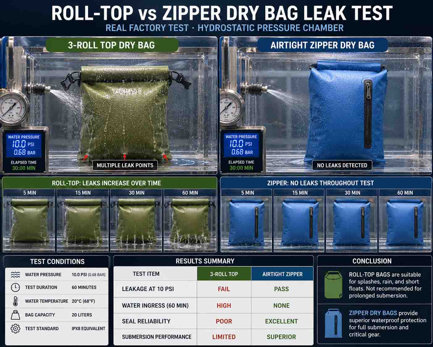 Roll-Top vs Zipper Dry Bag: O mito à prova d'água explodiu