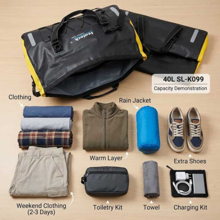 Mochila impermeável 40L: guia de capacidade para aventuras de fim de semana