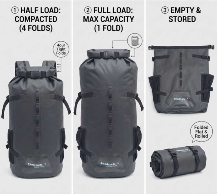 Mochila à prova d'água Roll Top Desempenho à prova d'água e flexibilidade de armazenamento