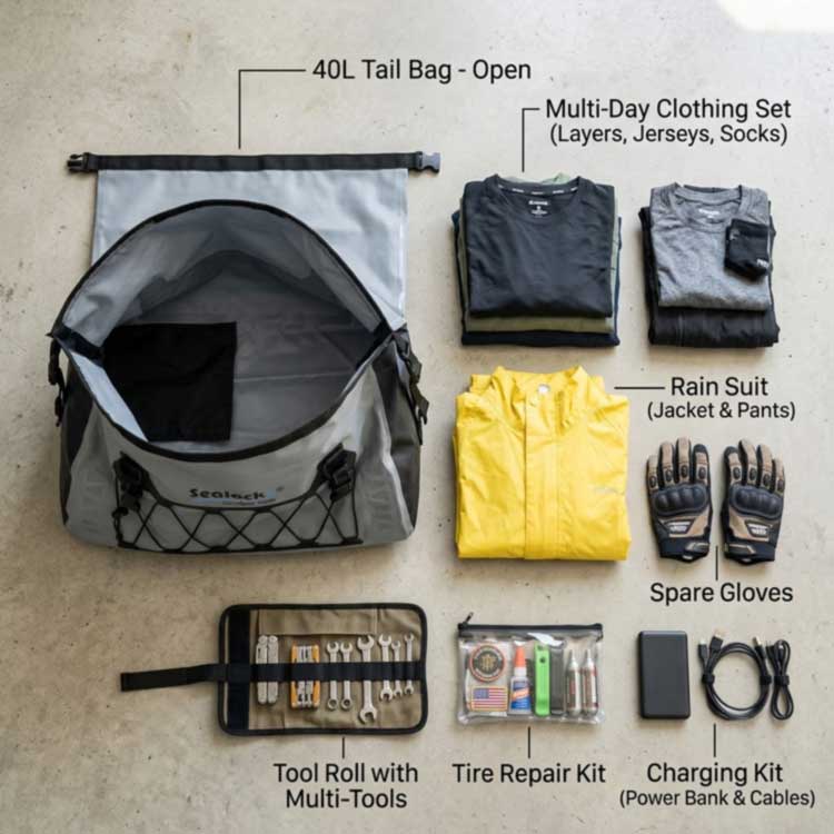 Bolsa traseira impermeável para motocicleta 40L: capacidade de armazenamento e benefícios de turismo