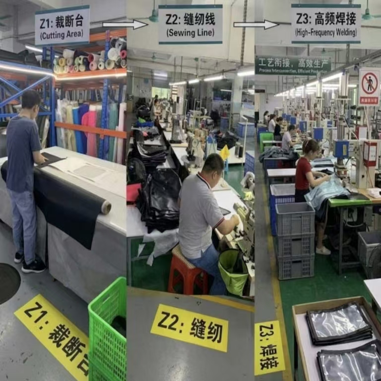 Fábrica de mochilas à prova d'água: produção e garantia de qualidade