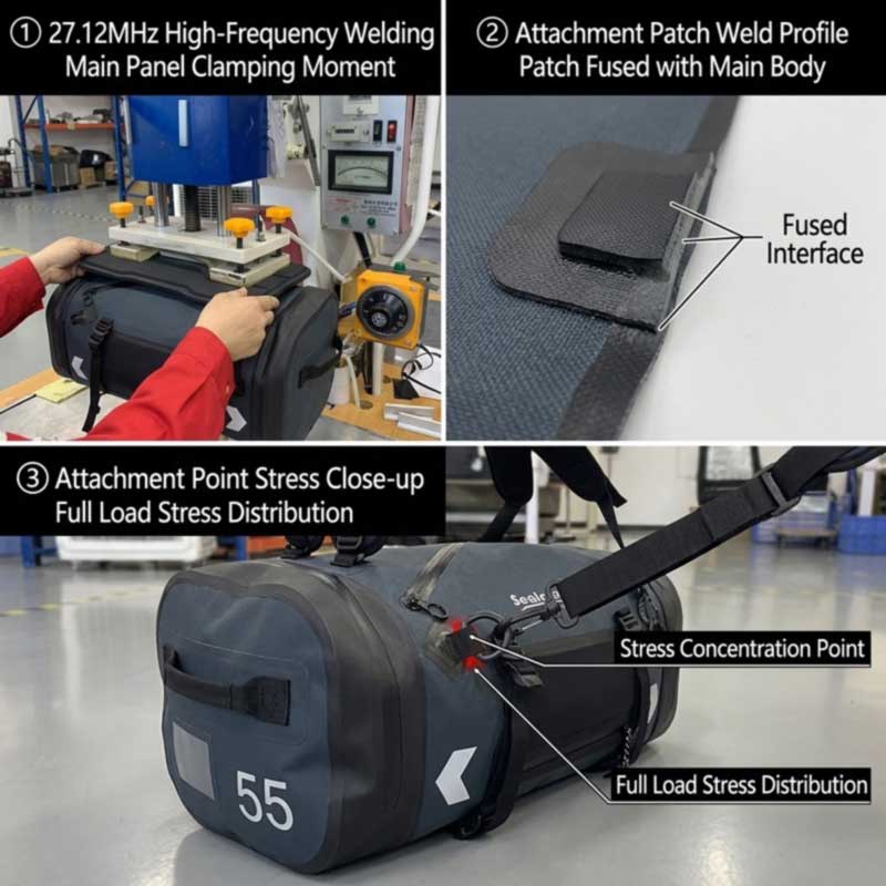 Fábrica de sacos impermeáveis ​​para motocicleta com tecnologia de soldagem RF