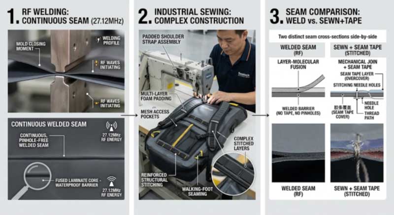 Sacos impermeáveis ​​costurados ou soldados: qual construção seu produto precisa