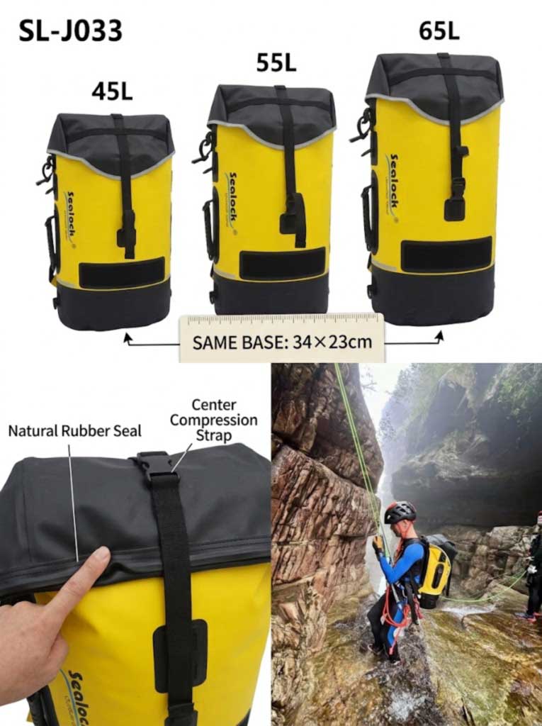 Fabricante de mochilas para espeleologia e canyoning: pacotes soldados IPX8 para marcas de expedição